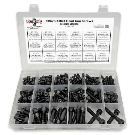 Boltsandnuts.Com Inch Alloy Socket Cap Screws Black Oxide Finish Assortment - 211 PCS Assortment Kit #193
